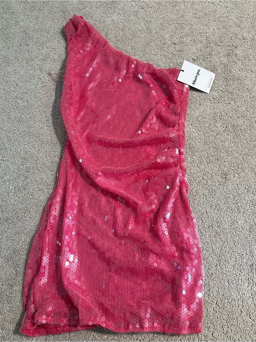 Showpo Tymia Pink Sequin One Shoulder Bodycon Mini Dress, size US 4 NWT